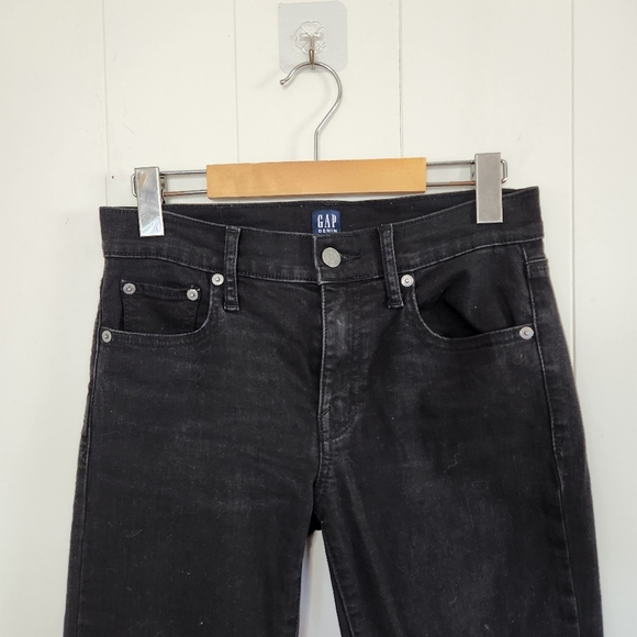 Gap Black Straight Leg Mid Rise Stretchy Jeans Cropped Crops Frayed Raw Hem 90s - Picture 3 of 14